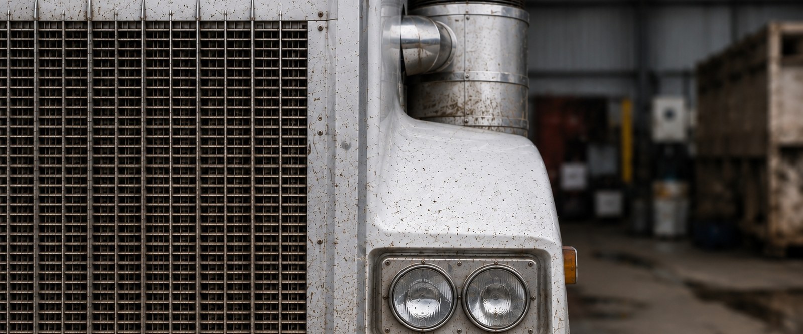 Close-up of an AX Civil tipper truck grille